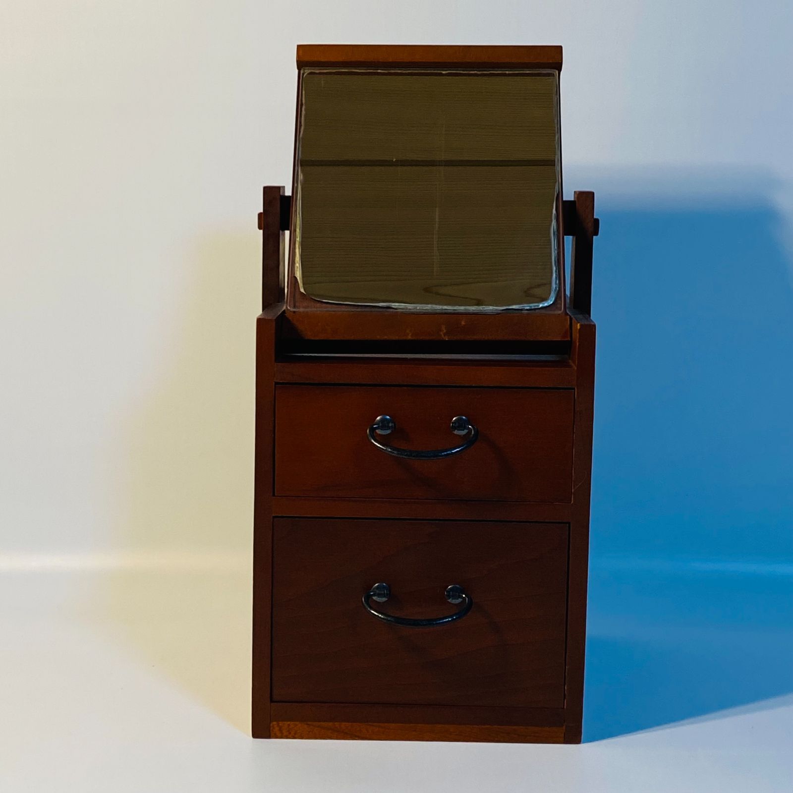 化粧箱 木目 一面鏡 木製 レトロ メイクボックス ドレッサー