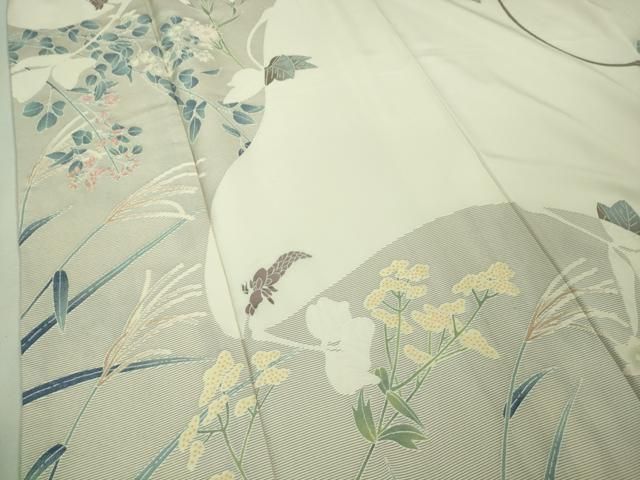 平和屋本店□極上 本加賀友禅作家 由水煌人 訪問着 寿光織 加賀草花文  