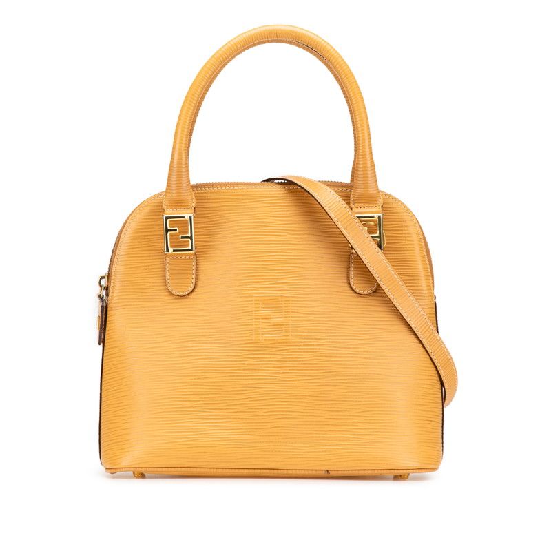 フェンディ FFロゴ ハンドバッグ ショルダーバッグ 2WAY ベージュ マスタード レザー レディース FENDI 222-12220