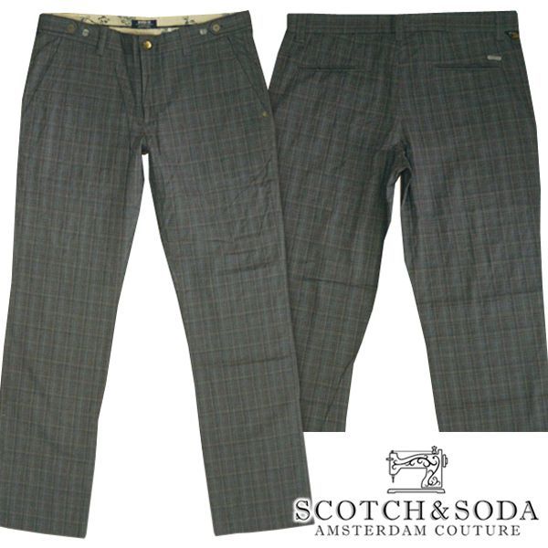 034 スコッチu0026ソーダ スコッチアンドソーダ scotchu0026soda メンズ スリムストレート コットンパンツ チェック チャコール ズボン ボトムス カジュアル サーフ セレブ ストリート ヨーロピア