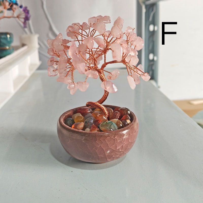 開運風水 クリスタル生命の樹 インテリア置物 天然石使用 卓上ミニ盆栽