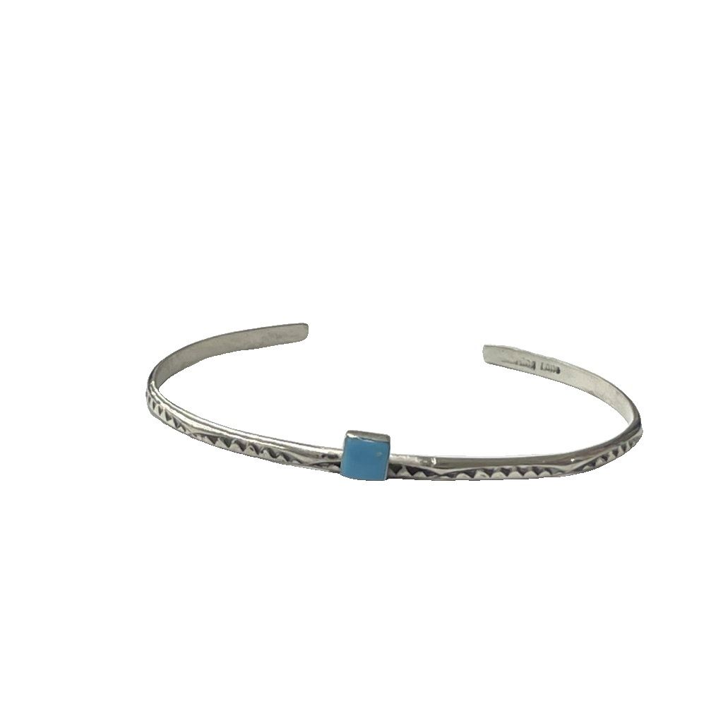 sterling刻印 Lambert Tahe ロイストンターコイズ バングル スクエアカット スタンプワーク シルバー ブレスレット アクセサリー