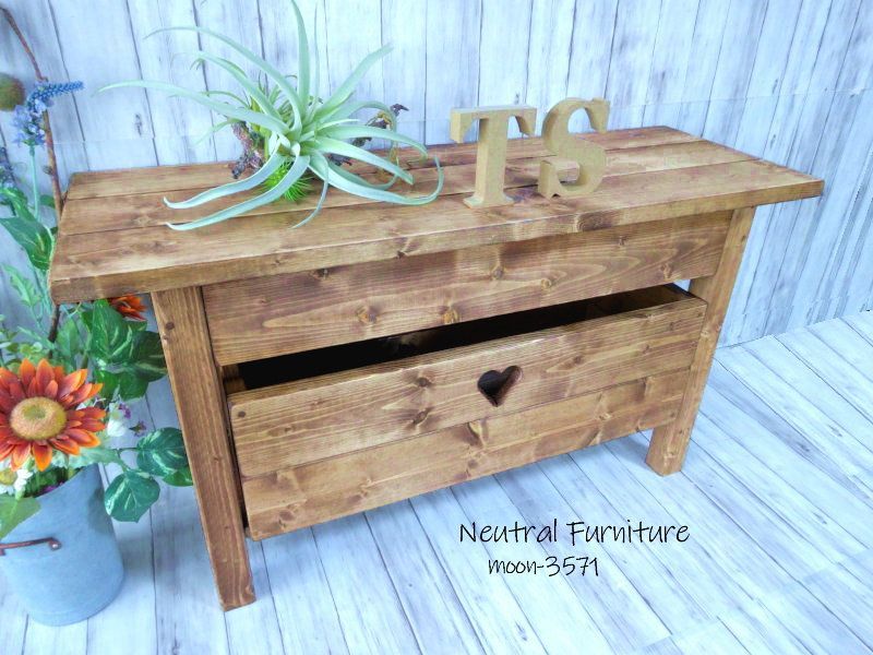 ハンドメイド ショートベンチ ハートボックス チーク色