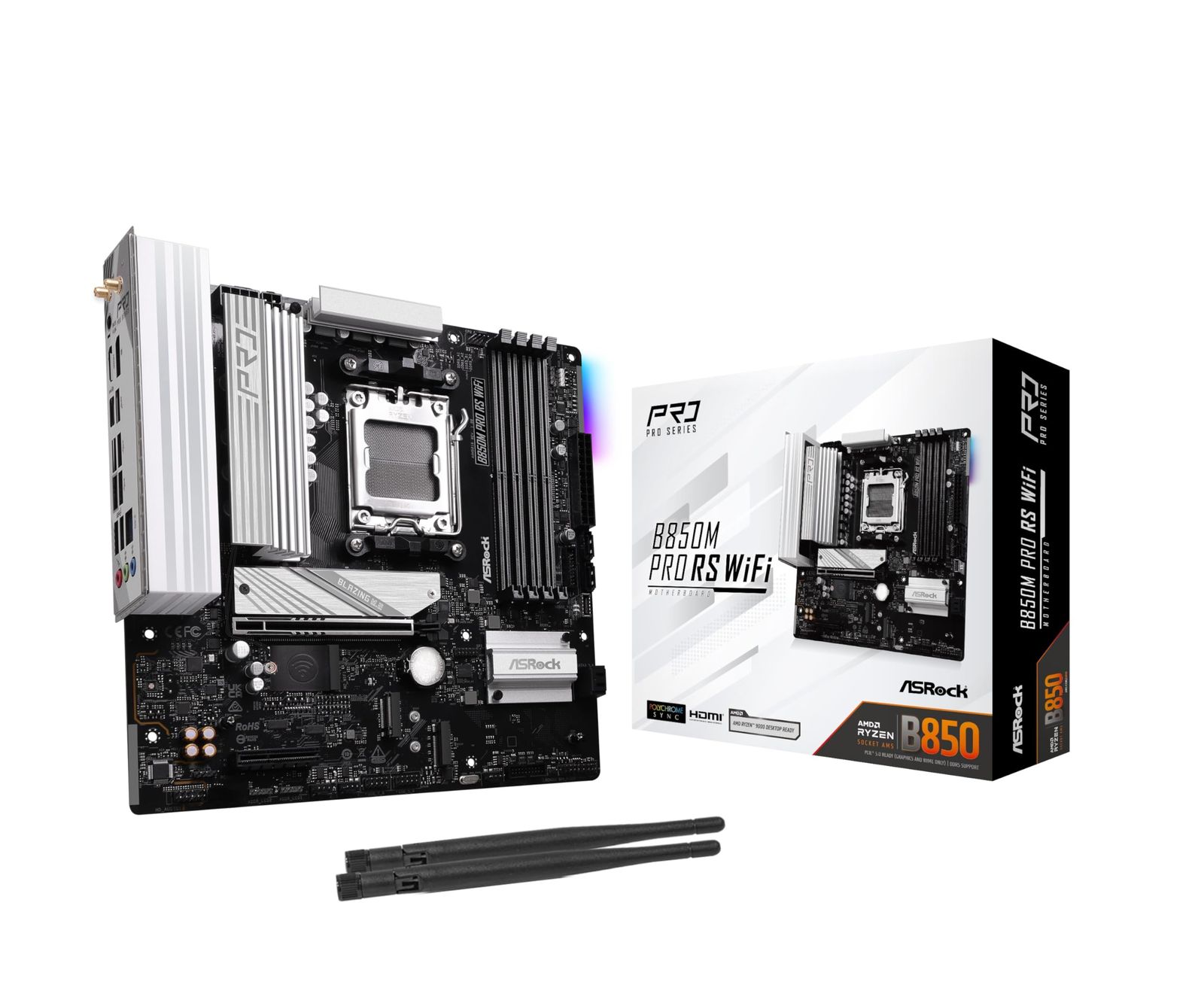 ASRock マザーボード B850M Pro RS WiFi AMD Ryzen 9000 | 8000 | 7000 シリーズ CPU Soket AM5 対応 DDR5 Micro ATX マザーボード 正規代理店品