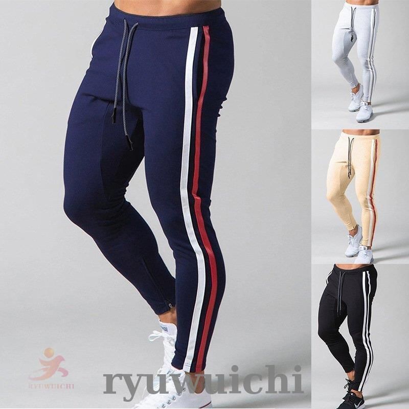 メンズ ジョガーパンツ トレーニング パンツ ジャージパンツ サイドライン 細身 ジョガー スリム ストレッチ 吸汗 コンプレッションタイツ