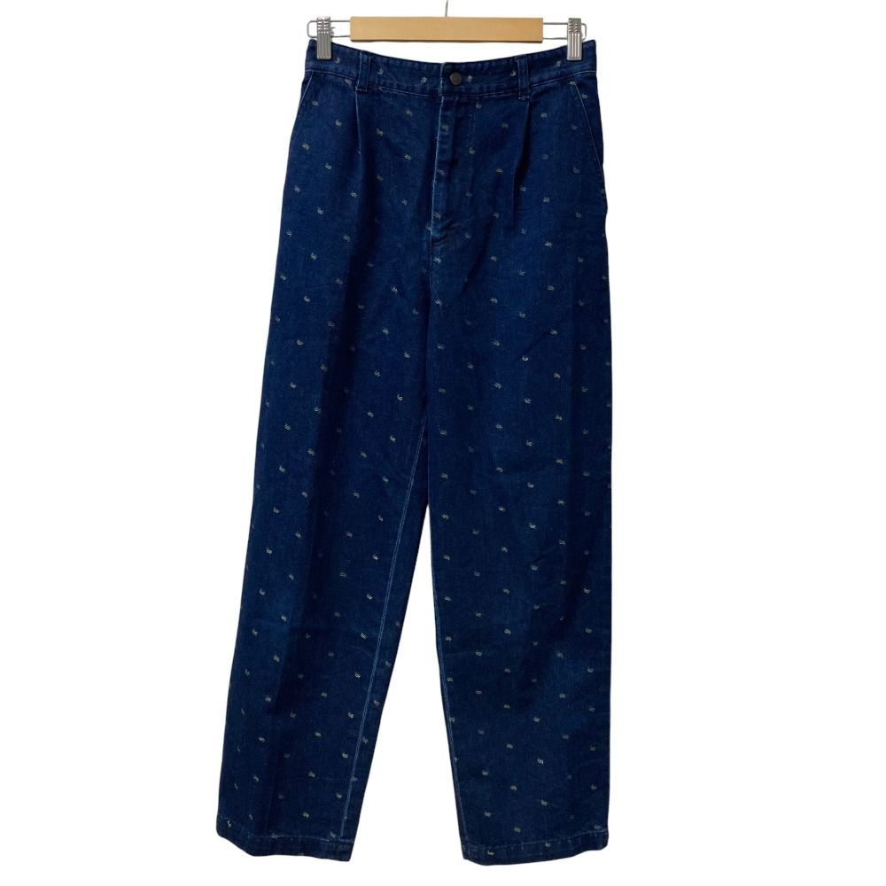 25SS MACPHEE マカフィー トゥモローランド デニムスパークジャカード タックストレートパンツ サイズ36 インディゴブルー レディース 古着
