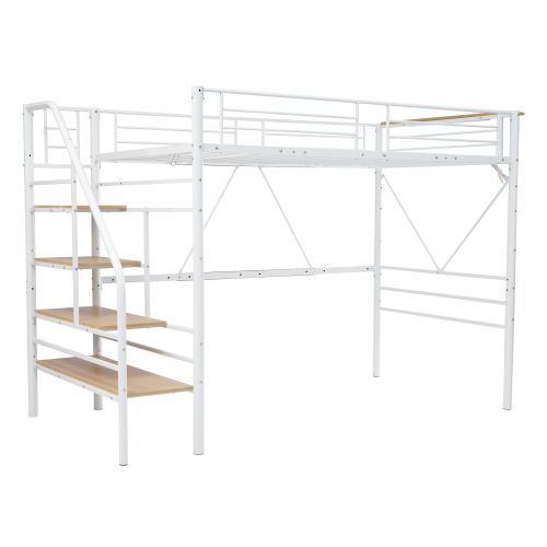 ロフトベッド 階段付き パイプベッド コンセント付き 収納