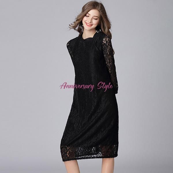 新品☆L黒系♪総レースワンピースドレス♪結婚式・パーティ〇A366 ドレスプラス DRESS+ 総レースワンピースドレス・結婚式