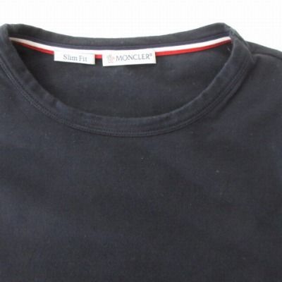 MONCLER モンクレール 半袖Tシャツ トリコロールリブ ブラック Mサイズ モンクレール MONCLER 美品 スリムフィット 半袖 Tシャツ
