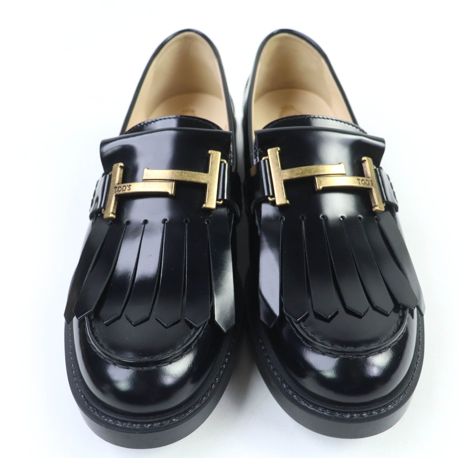 Tod's 黒 レザー ローファー ゴールドバックル TOD'S トッズ ブラックレザー ローファー ゴールドバックル TOD'S