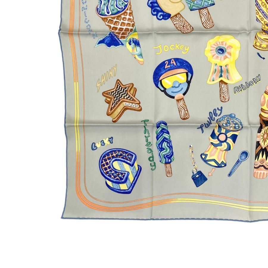 ☆E2115 エルメス シルクスカーフ カレ70 ファニー・アイス