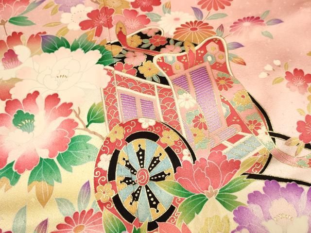 平和屋着物[]七五三 女の子 7歳 祝着 四つ身 袋帯セット 御所解鼓花