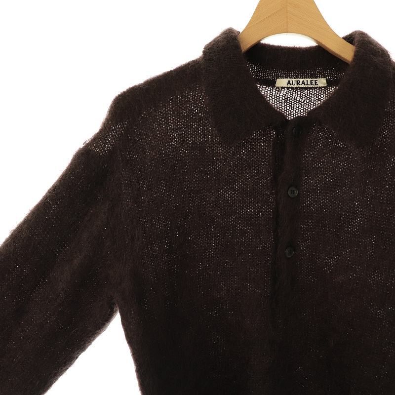 オーラリー AURALEE BRUSHED SUPER KID MOHAIR KNIT POLO ニット