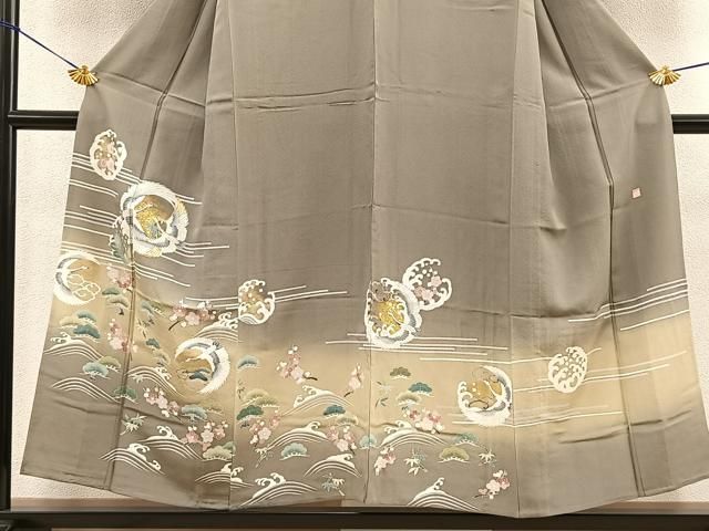 平和屋着物▽豪華色留袖 単衣 作家物 駒刺繍 鶴 松竹梅 暈し染め 金彩  