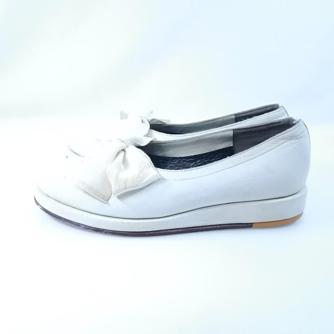 COMME des GARCONS & HESCHUNG　リボンローファー COMME des GARCONS フラットシューズ リボン 白 ラウンドトゥ