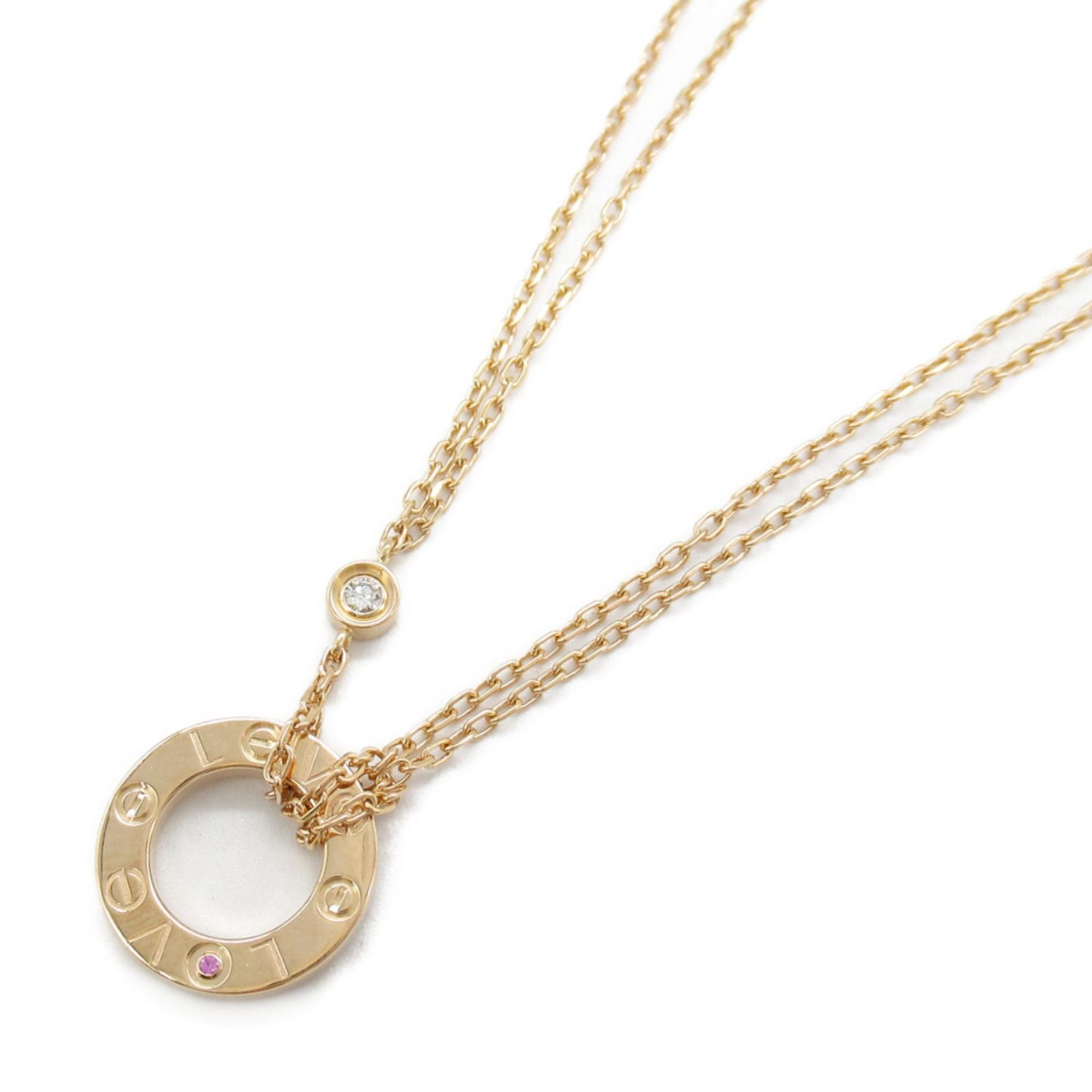 カルティエ CARTIER ネックレス ラブネックレス ピンクサファイア ダイヤ 首回り37.5|41cm K18PG ピンクゴールド ダイヤモンド ラブネックレス ピンクサファイア ダイヤ レディース Used A