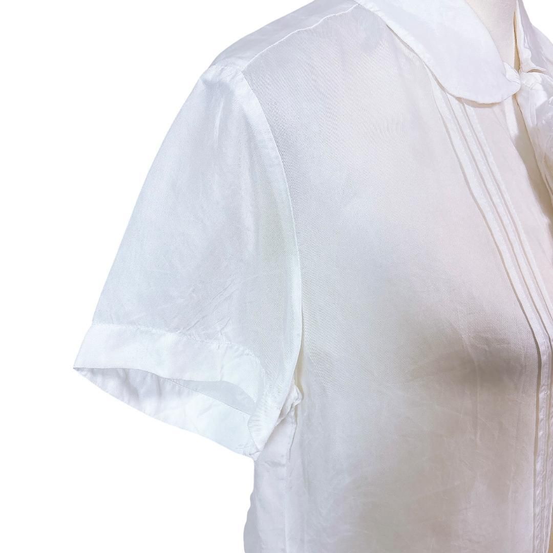 トリココムデギャルソン 半袖ブラウス センターフリル 無地 ホワイト 半袖 シャツ ブラウス
