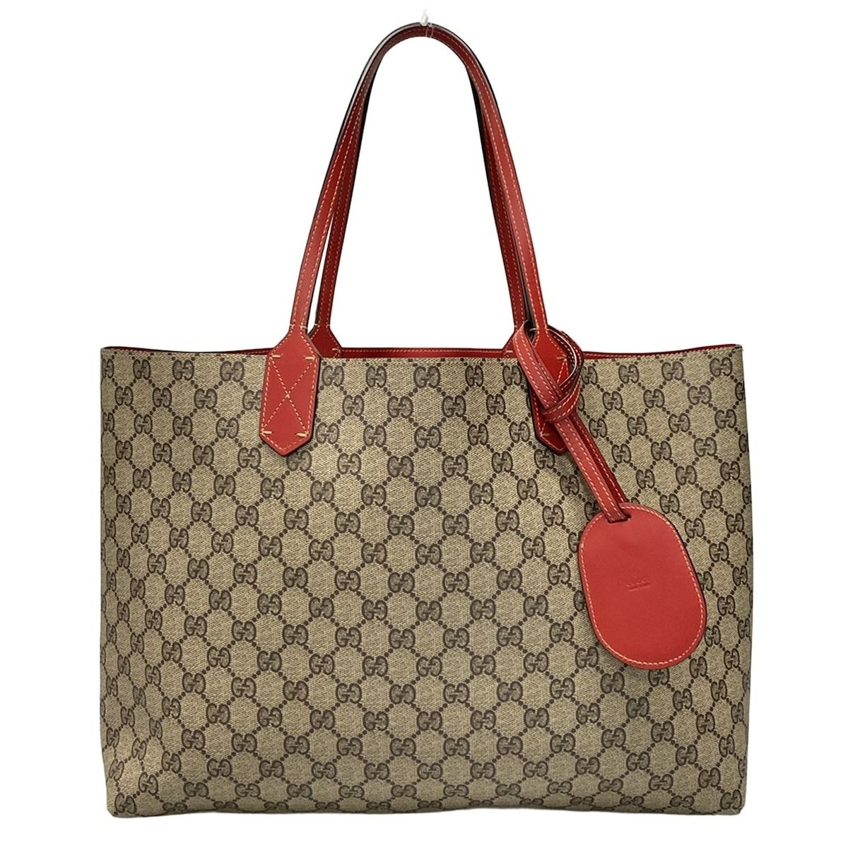 GUCCI グッチ トートバッグ GGプラス GGスプリーム 368568 ベージュ×エボニー×レッド レザー