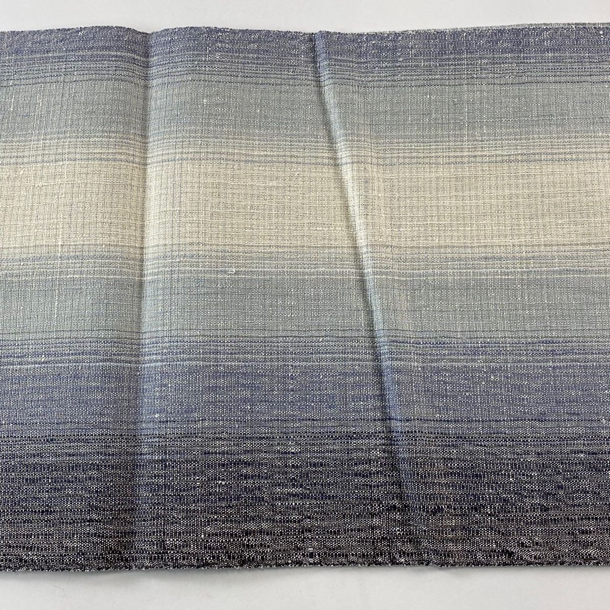 幾何学模様の紬の袋帯　正絹　全通柄　洒落袋 美品】 袋帯 秀品 紬地 やまと 桜 幾何学模様 金糸 青灰色 お太鼓柄