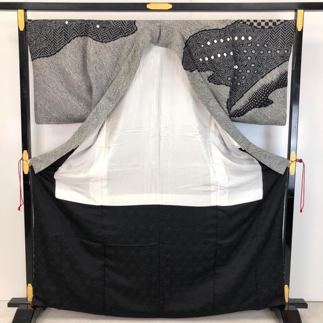 訪問着 総絞り 亀甲柄 花七宝 モノトーン トールサイズ K-5325