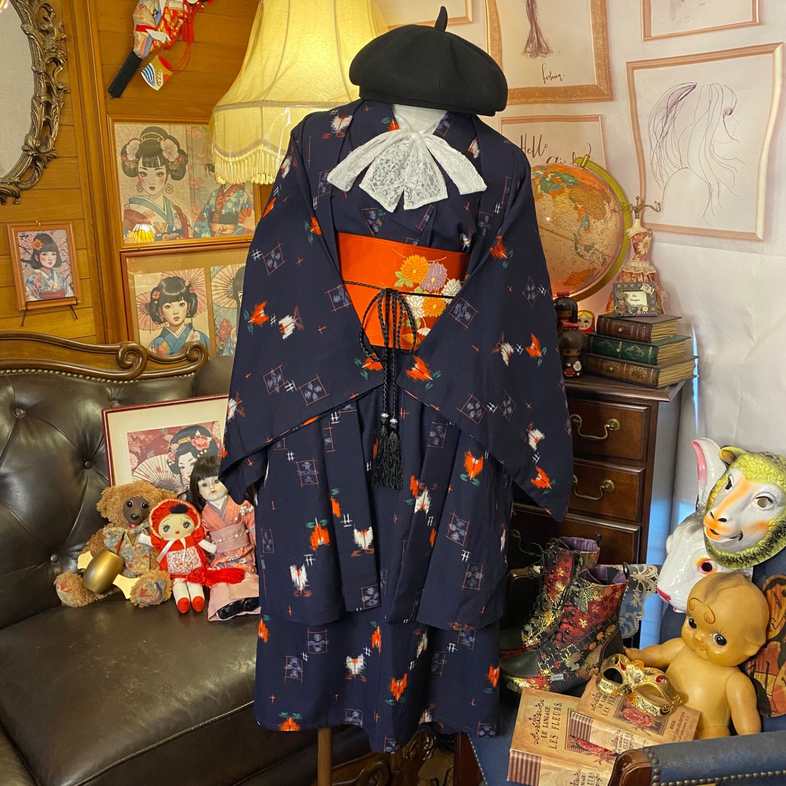 絣 木綿着物 まとめ5点 リメイク材料 古布 絣 古着物 木綿 リメイク 古着物