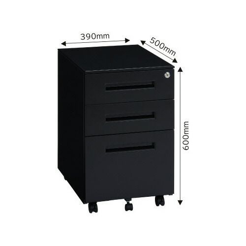 スチールデスクワゴン３段 ３９０ブラック7370-7646 カウネット