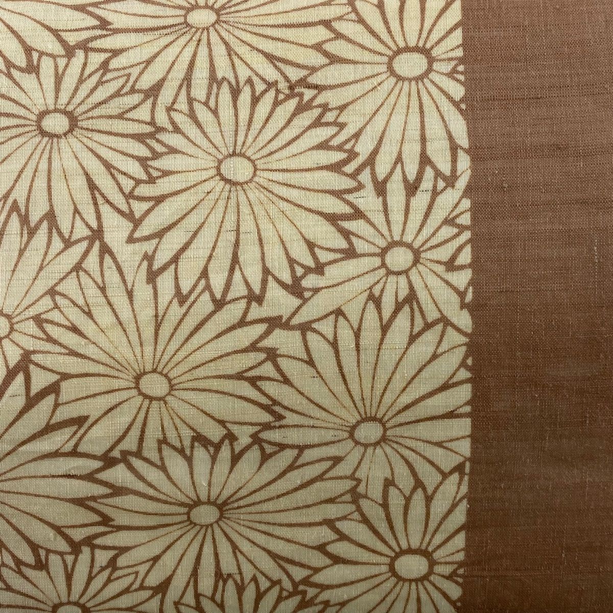 名古屋帯 秀品 落款 夏帯 伊勢型染 菊 薄茶色 正絹 【中古