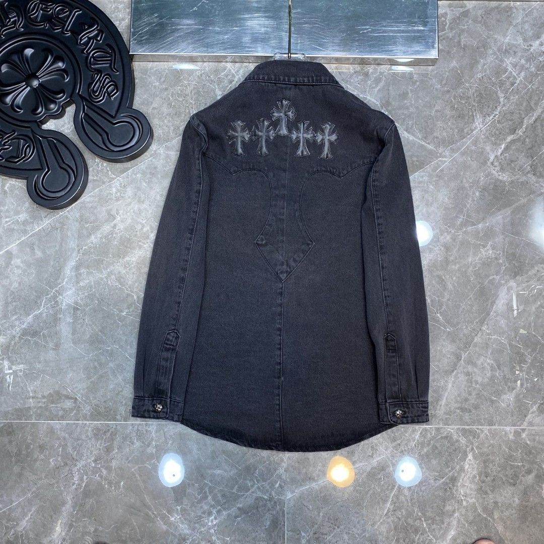Back Channel 刺繍入りデニムシャツ クロムハーツ レザークロスパターンウォッシュドグレーデニム