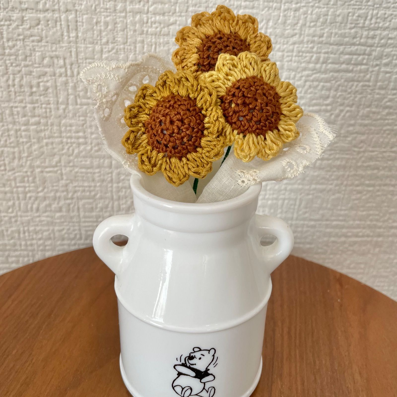 在庫セール‼️ひまわり　編みぐるみ　フラワー　ブーケ　毛糸お花速　ハンドメイド ぬいぐるみ花 笑顔 ひまわり ニット造花 糸手編みブーケ 5本