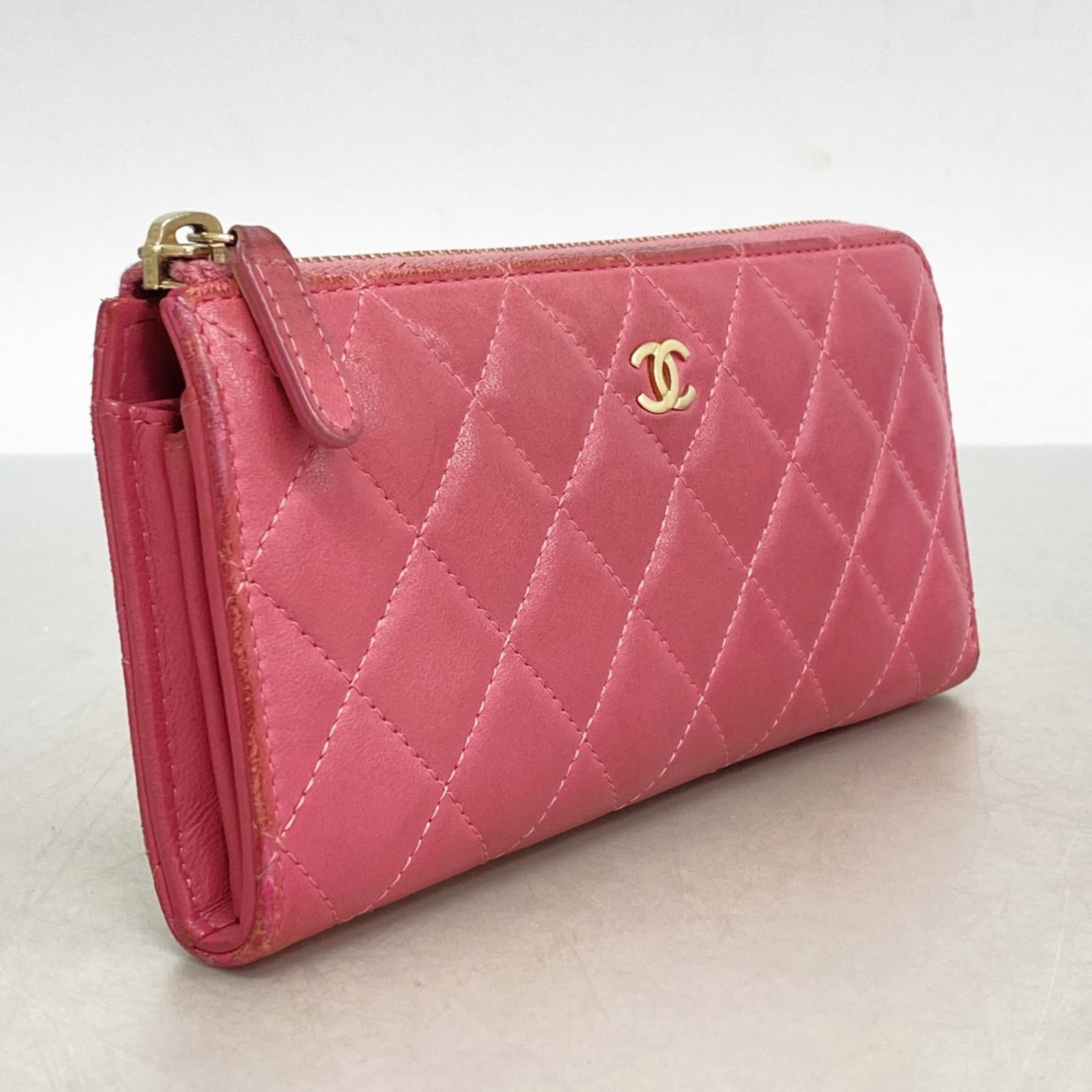 シャネル CHANEL マトラッセ 長財布 ファスナー ピンク カーフスキン CHANEL - シャネル CHANEL ホック付き長財布 キャビアスキン