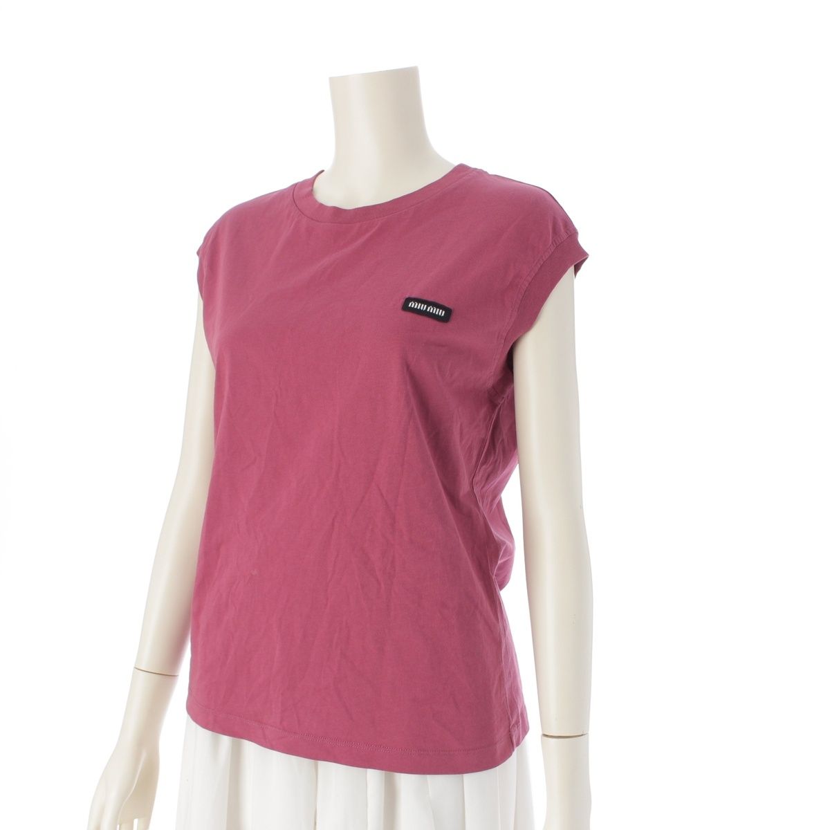 ミュウミュウ 23年 コットン ロゴ ノースリーブ Tシャツ カットソー トップス MJE 15 ボルドー XS