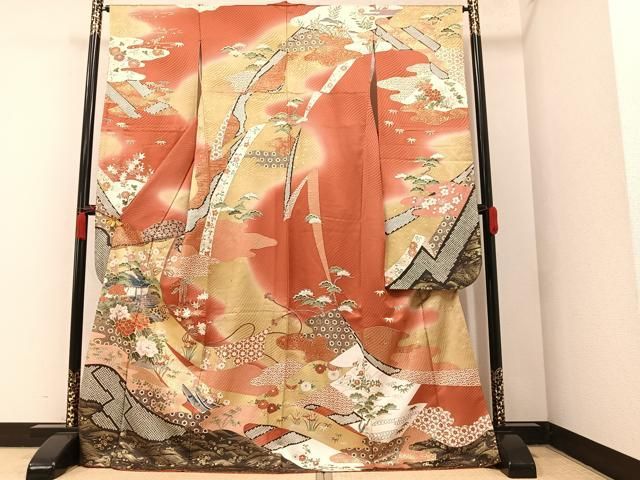 平和屋着物□豪華振袖 駒刺繍 風景草花文 暈し染め 金彩 正絹