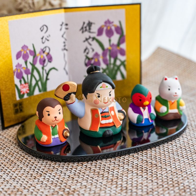 薬師窯 五月人形 錦彩桃太郎飾り 五月飾り オブジェ 桃太郎置物 端午の