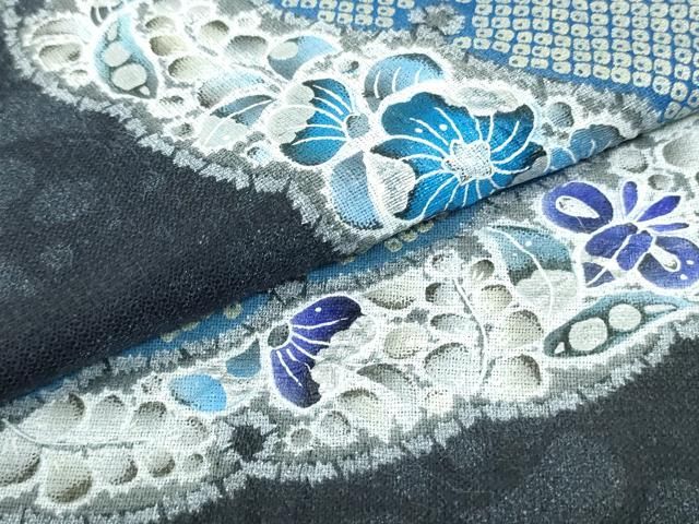 平和屋着物○太鼓柄袋帯 作家物 紬地 更紗飾花間道