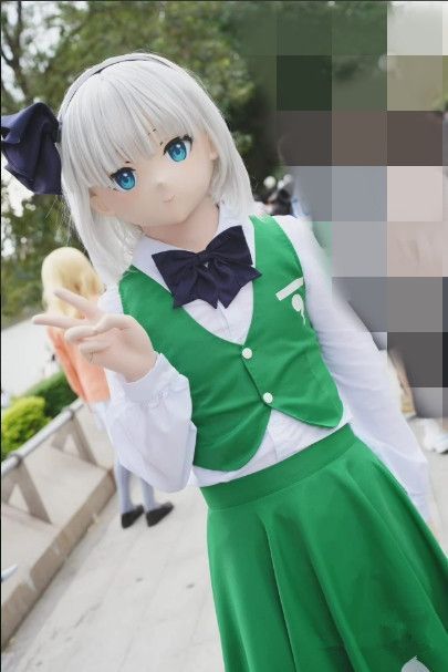 全頭マスク カツラ付き ロック付き NO.531 顔交換 衣装付き ドール ヘッドロリータ人形 コスプレ 変身 仮装 着ぐるみ kigurumi