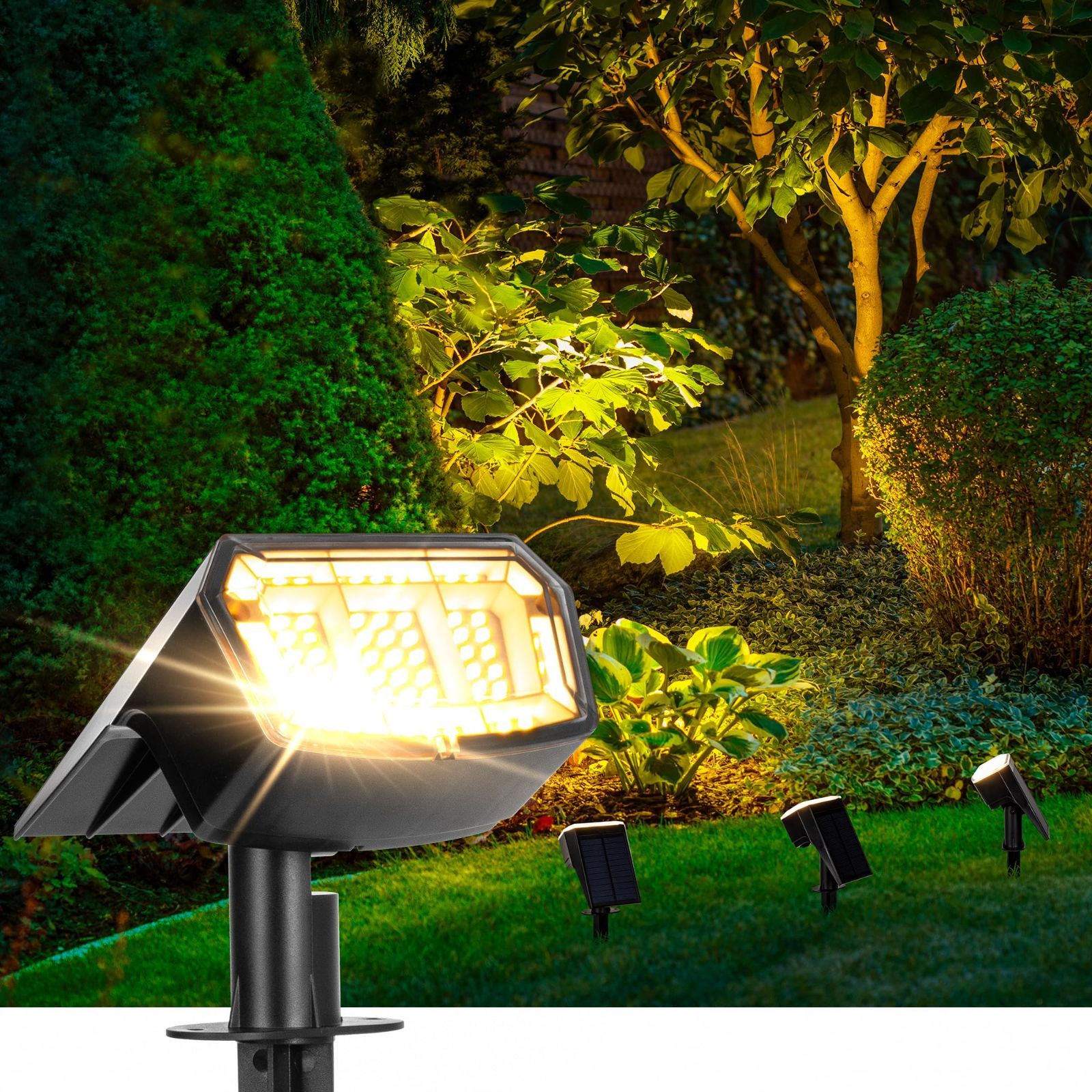 30.6*12.3*9.5cm *4個 _電球色 ソーラーライト 屋外 スポットライト ソーラー充電 光感センサー 超高輝度LED搭載|高さ＆角度自由調整|防水防雨 防犯 ガーデン 軒|庭|玄関|車道|ガレージ 防犯対策 停電 災害時に適用 木のひかり ガー