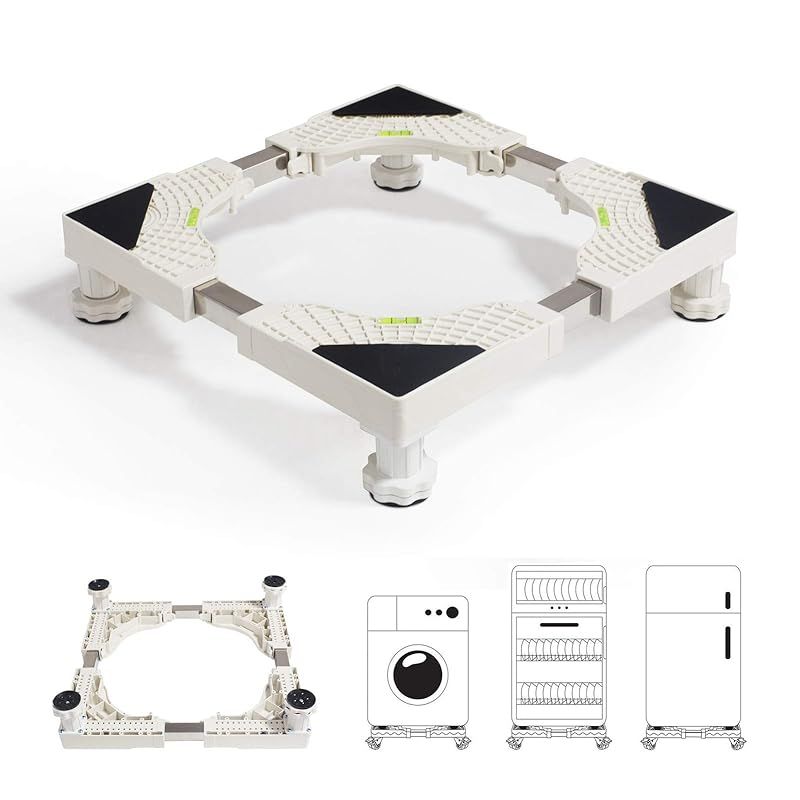 【半完成品】洗濯機台 洗濯機パン 洗濯機用防振かさ上げ台 冷蔵庫置き台 組み立て簡単 幅調整42‐68 高さ調整9‐12 4足式 0