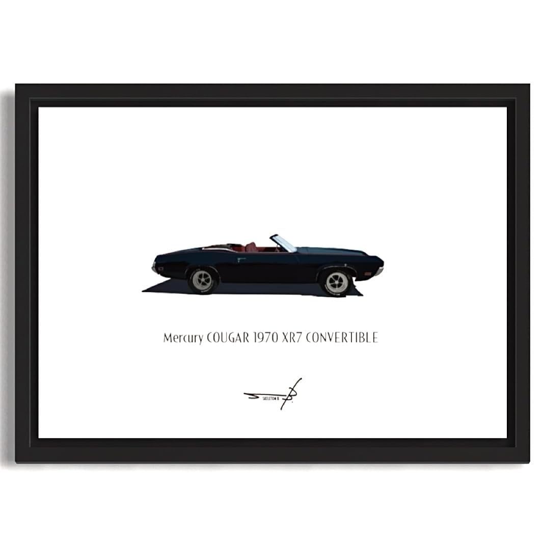【新着商品】Mercury 黒フレーム COUGAR 用紙サイズ297mm×210mm 1970 1970 マーキュリー・クーガー A4額入り アメ車 BLUE ビンテージカーポップアート ポスター