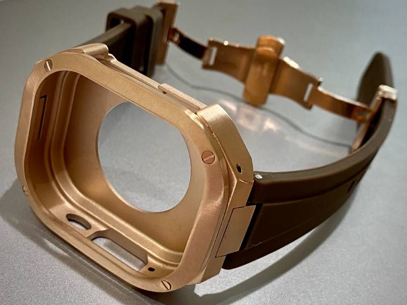 ローズブラウン AppleWatchカバーケース 脱着 簡単 保護 49㎜ Ultra カスタム ステンレス ベルト ラバー バンド アップルウォッチ対応