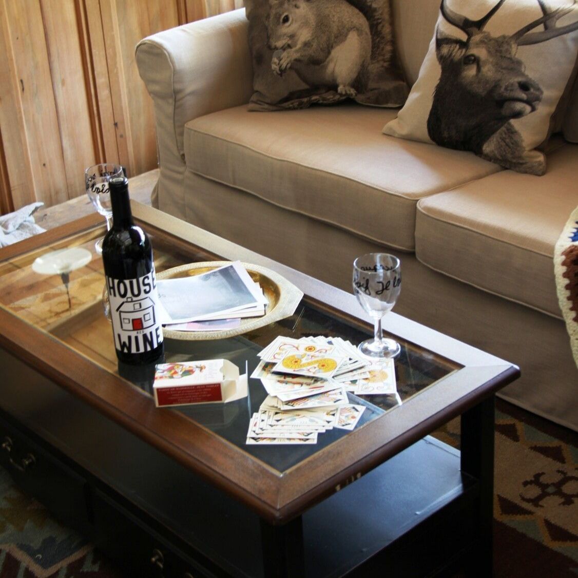 ガラス天板 天然木製 センターテーブル ローテーブル 北欧風 リビングテーブル おしゃれ ヴィンテージ MARWIL-DEMENAGEMENTS_CH