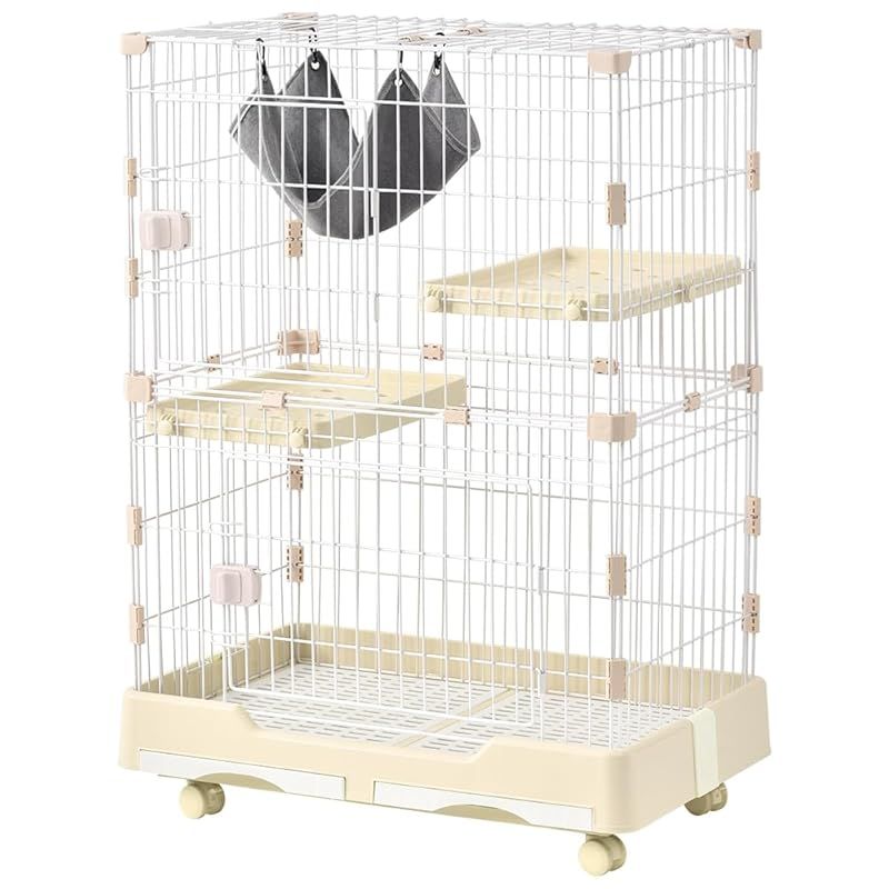 2段構造キャットケージ ホワイト×ブラック 2段タイプの猫用ケージの通販│アイリスオーヤマ公式通販サイト