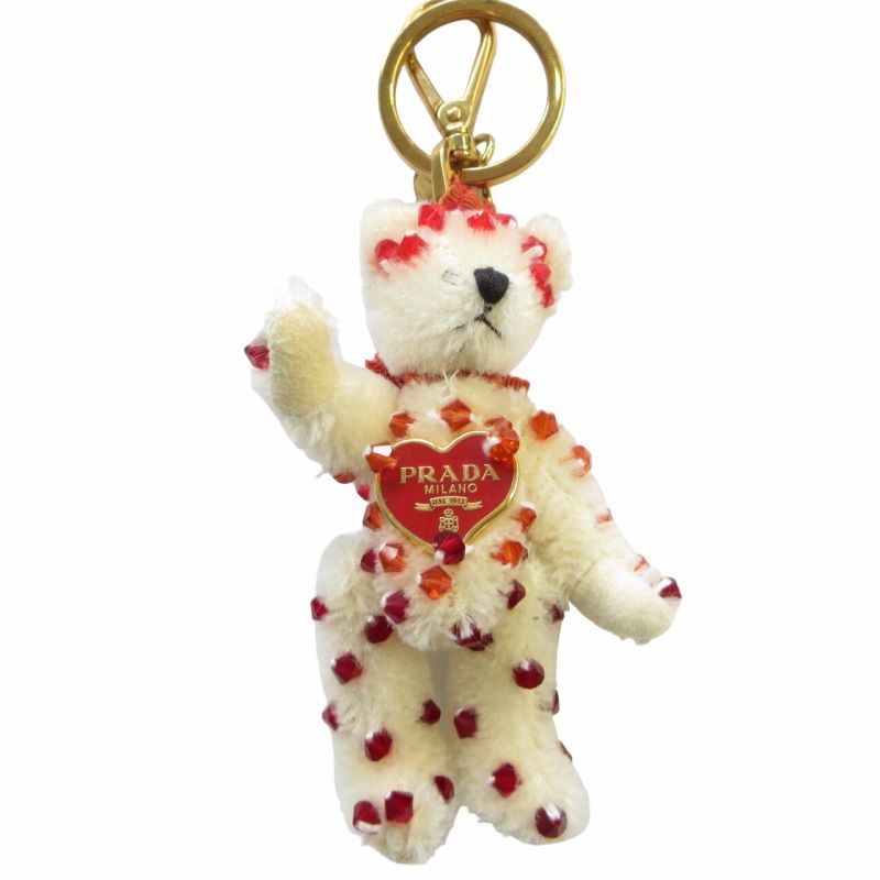 ★★希少 PRADA 花飾り付きクマのキーホルダー★★ プラダ PRADA 希少 テディベア ベアトリック ロゴプレート クマ