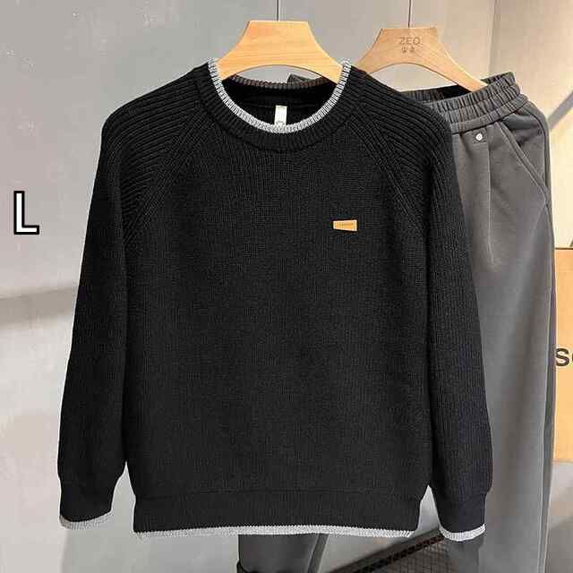 [L]秋冬 コーデ メンズ  服 シンプル ファッション オシャレ 大人 かっこいい 大きいサイズ ストリート 紳士服 フェイク ツーピース セーター ニット レイヤリング シャツ 暖かい アメリカン 