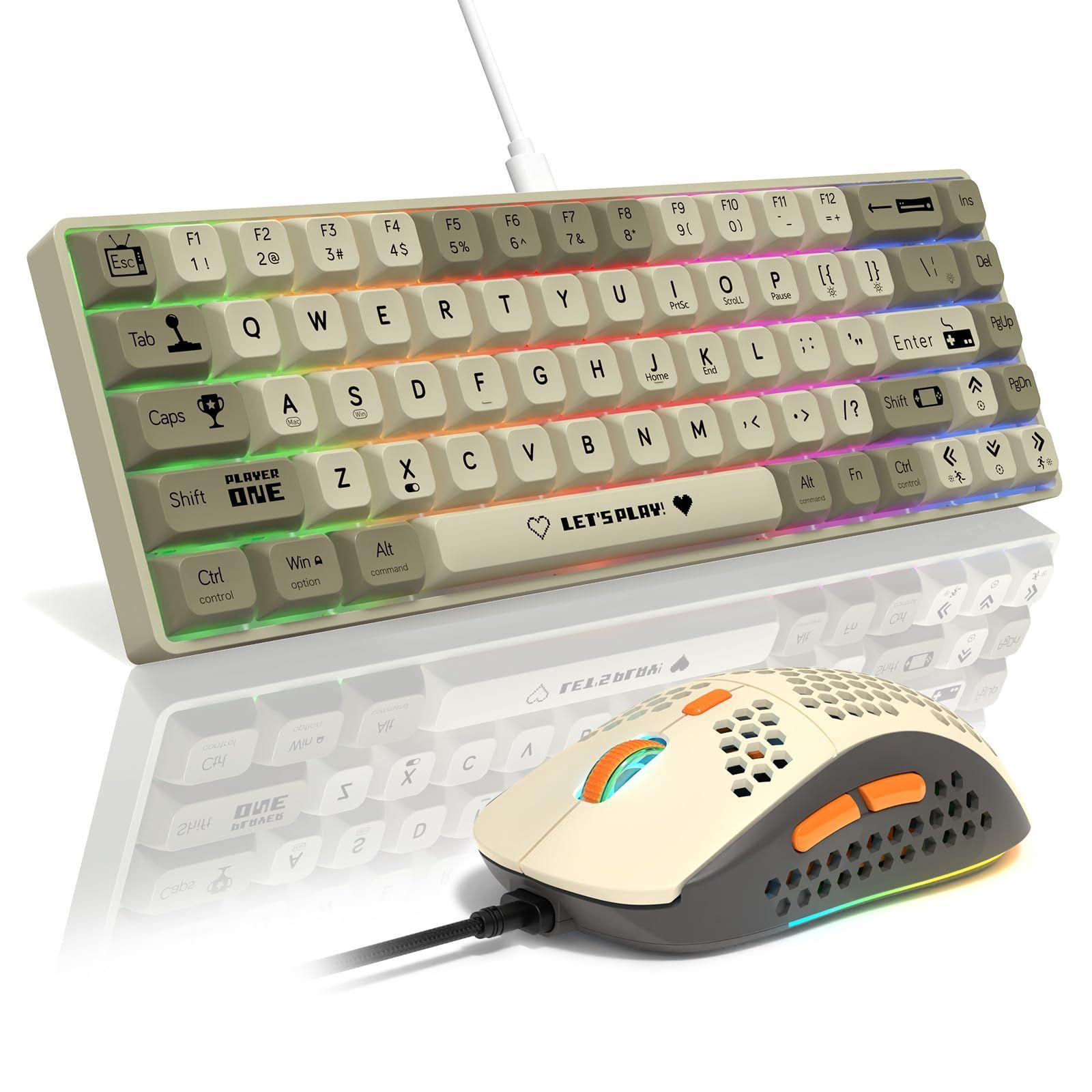 特価商品 AJAZZ AK680 メカニカルゲーミングキーボード 60%コンパクト 有線接続 ホットスワップ 赤軸 68キー カラーブロッキング 19種RGB 64色レインボーバックライト アンチゴースト キーボード