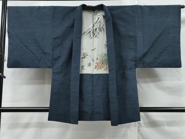 平和屋着物＃男性 羽織 紬地 御召御納戸色 正絹 CAAT0521dy