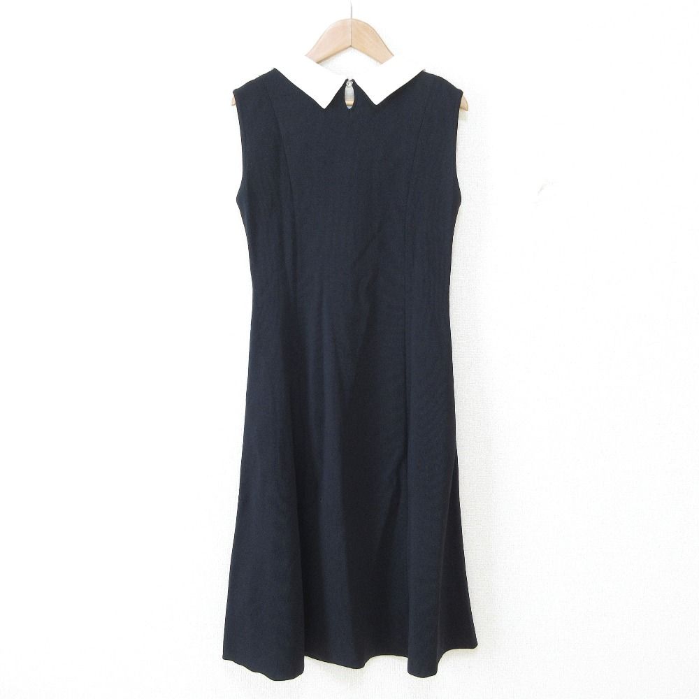 良品 Rene ルネ ビジュー ノースリーブ 白襟 ひざ丈 フレアワンピース  