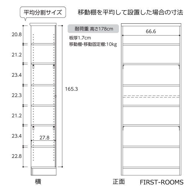 本棚・書棚 既製品 幅70.2 奥行き31（レギュラー） 高さ178ｃｍ(棚板