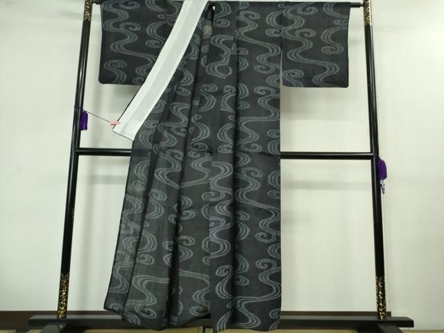 平和屋本店 上 夏物 重要無形文化財 本場宮古上布 苧麻 流水文 濃藍色地 DZAB0624kh5