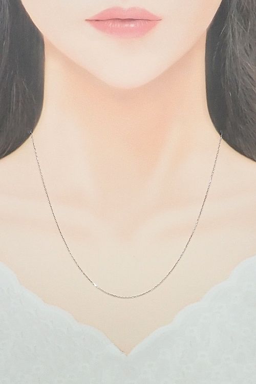 チェーンネックレス K18ホワイトゴールド 小豆 45.0cm 華奢 地金のみ  