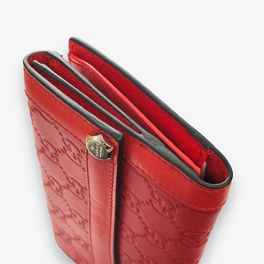美品 GUCCI グッチ 231839 シマライン 長財布 レザー レッド 【鑑定